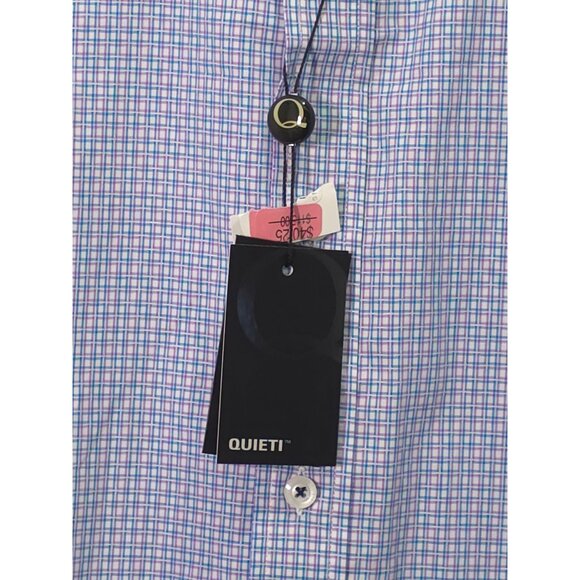 NWT Quieti Men's Large Shirt Blue & Purple Checkered Pattern 100% Fine Cotton - Picture 2 of 12